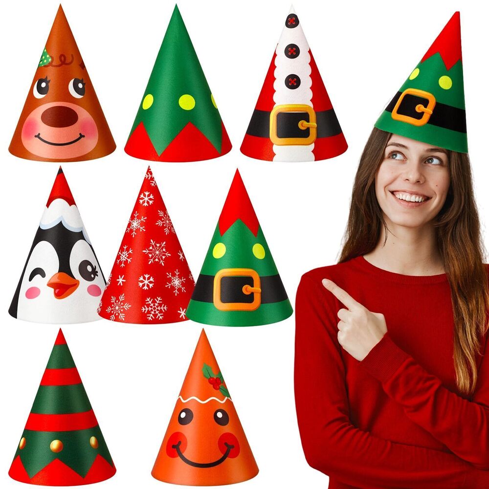 9315 8 Pcs Christmas Gnome Hats Felt Dwarf Cone Hats Elf Gnome Party Hat